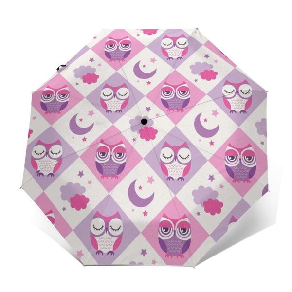

umbrellas automatic umbrella owls birds pattern (1) three-fold women men rain