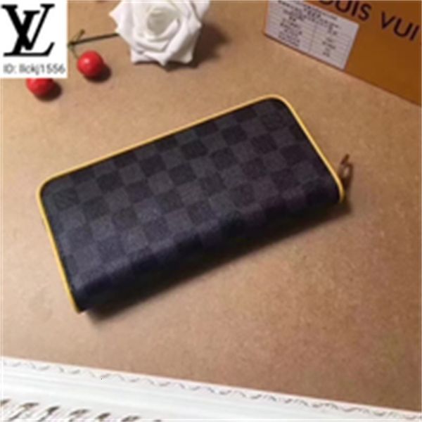 

leather luxury vp3b n63305 black grid yellow lining zipper wallet men real brand long chain wallets compact purse clutches designer evening, Red;black