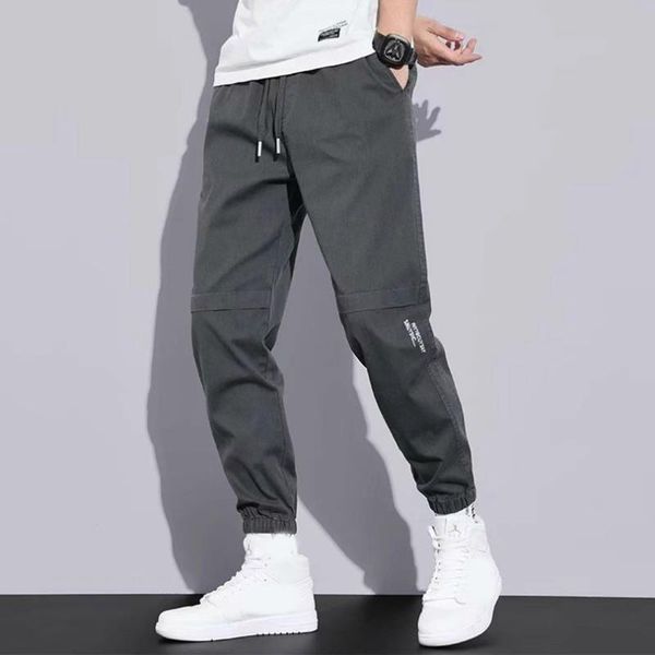 

men's pants casual men elastic waist solid ankle-length quality harem trousers clothing 2021 spring autumn, Black