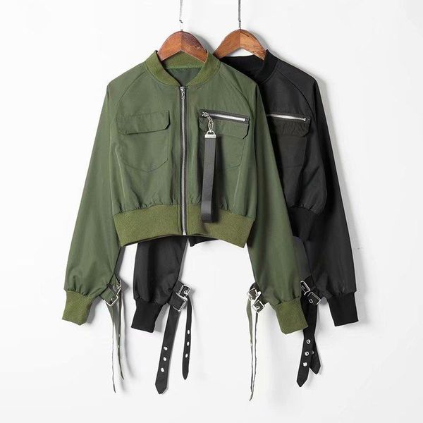 

women's jackets jacket women long sleeve bomber autumn casual coat military zipper slim with pockets streetwear outwear, Black;brown