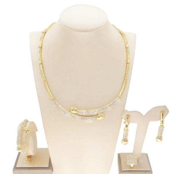 

earrings & necklace yulaili exquisite gold plated crystal jewelry set fashion women's wedding bracelet earring ring jewellery sets, Silver