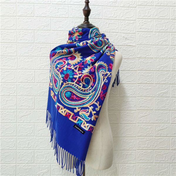 

scarf autumn and winter xinjiang imitation cashmere embroidery women's national style shawl warm tassel yunnan, Blue;gray