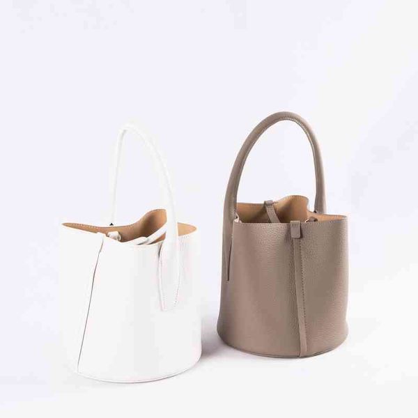 

autumn and winter 2021 oroton bucket bag litchi grain cowhide portable vegetable basket small crowd size