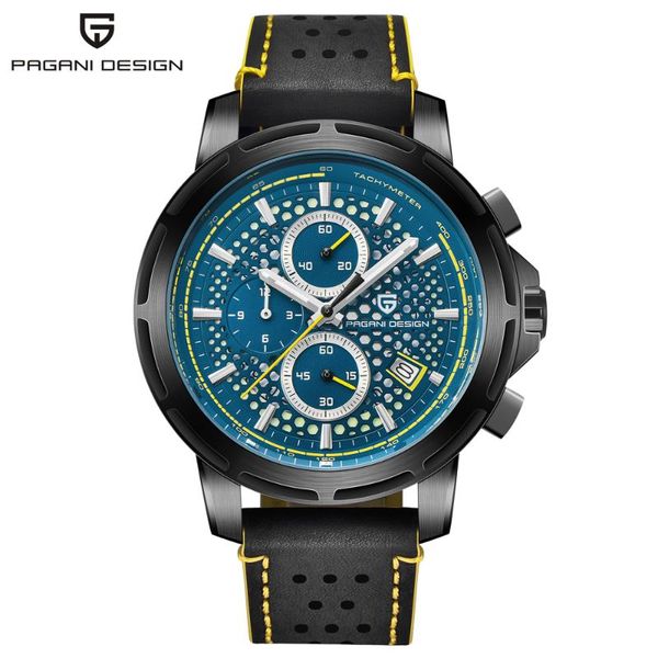 

wristwatches pagani design men watch waterproof quartz watches chronograph sport wristwatch leather business male clock, Slivery;brown