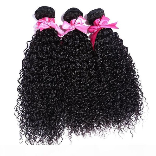 

brazilian human hair curly weave 3 bundles brazilian virgin hair bundles brazilian kinky curly virgin human hair extensions, Black