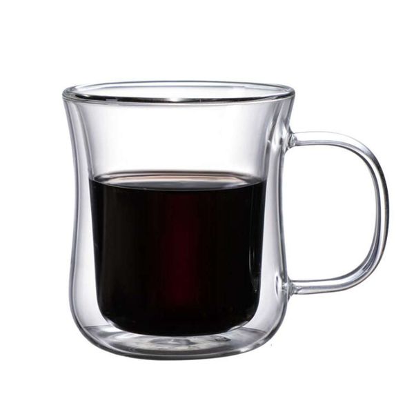 

double wall heat-ristant coffee mugs glass insulated milk tea cups glass mugs with handle drink