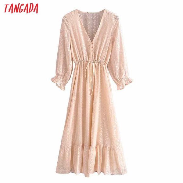 

casual dresses tangada women flowers embroidery romantic mesh dress v neck buttons females midi vestidos 3h501, Black;gray