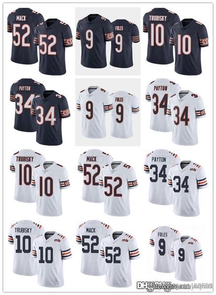 

men women chicago youth bears 52 khalil mack 9 nick foles 34 walter payton 10 mitchell trubisky football jerseys, Black;red