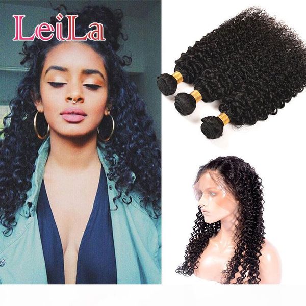 

indian virgin human hair leilabeautyhair natural color bundles with 360 lace frontal 22.5"x4"x2" kinky curly indian bundles w, Black;brown