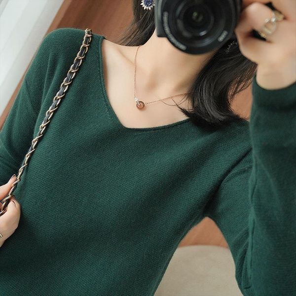 

woman autumn and winter womens women sweater knitted blouse v neck loose fashion pullover, White;black
