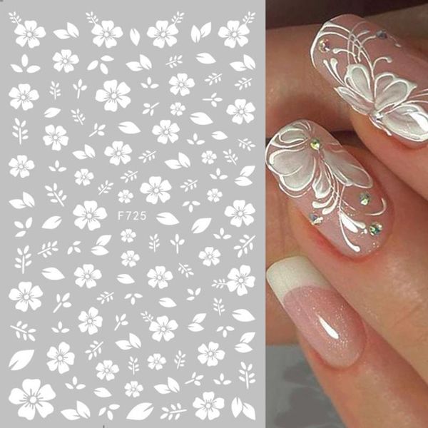 

stickers & decals 1pcs white cherry blossom nail sticker gold floral leaf slider diy adhesive foil manicure art decorations trf724-727, Black