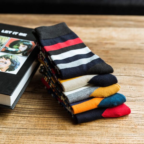 

10 pairs/set mens color stripes socks the latest designer popular mens striped socks suit fashion trend coloured cotton socks, Black