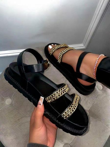 

sandals 2021 summer shoes woman flat platform women soft leather buckle casual open toe gladiator wedges, Black