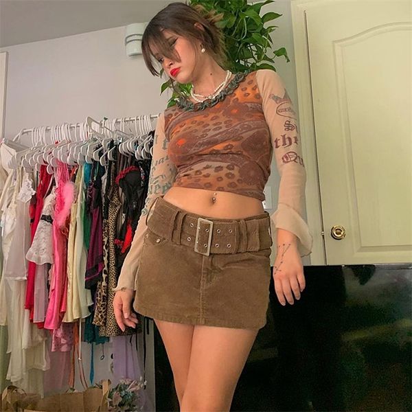 

brown low rise corduroy skirts women y2k vintage with belt a-line skirt fall short emo bottoms 90s indie aesthetics streetwear 210311, Black