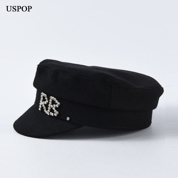 

2021 new winter hats crystal embellished baker boy hat women wool newsboy diamond letter thick flat visor caps 56hc, Blue;gray