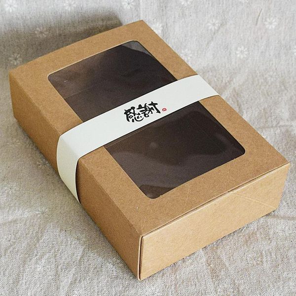 

gift wrap 20pcs brown kraft paper box with window mooncake/muffin cupcake packaging boxes