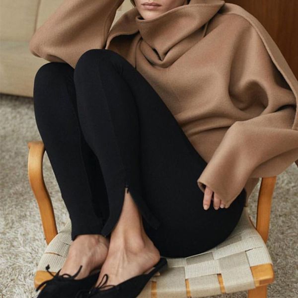 

women's leggings black zipper slim stretch skinny female long pants lady trousers 2021