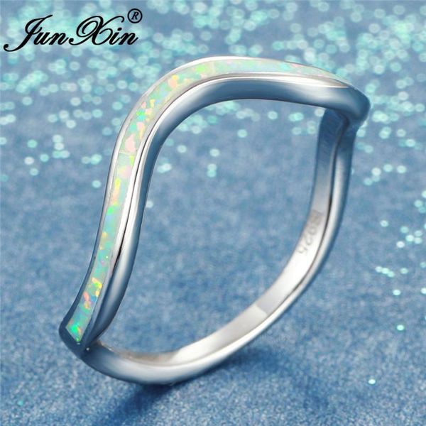 

wedding rings irregular ocean white fire opal wave for women men couple bands gold rose engagement jewelry gift, Slivery;golden