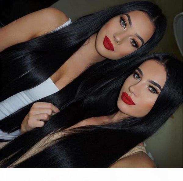 

silky straight silk base lace front human hair wig brazilian 13x6 deep part lace wig with baby hairs, Black;brown