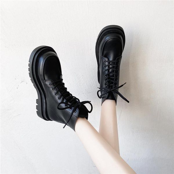

boots cootelili womens ankle square toe lace up 5cm heel non-slip 2021 fashion warm shoes for woman platform casual 35-39, Black