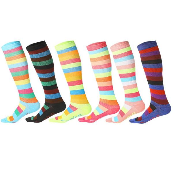 

men's socks compression leg support stretch varicose vein stocking knee rainbow stripe outdoor high elasticity sock, Black