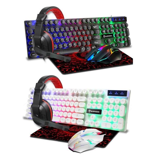 

keyboard mouse combos gaming headset & pad kit rainbow led backlit wired over ear headphone w/ mic for pc computer tablet