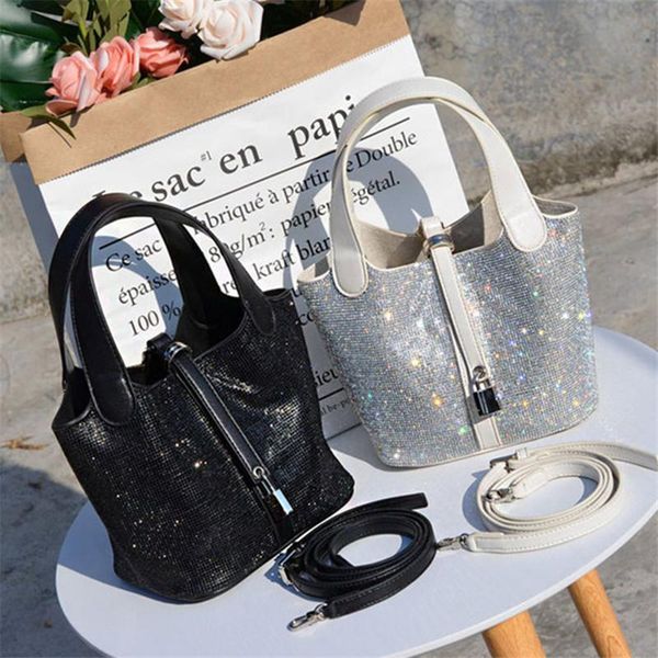 

evening bags 2021 fashion full crystal women handbag casual ladies bucket tote bag black crossbody shoulder female purse