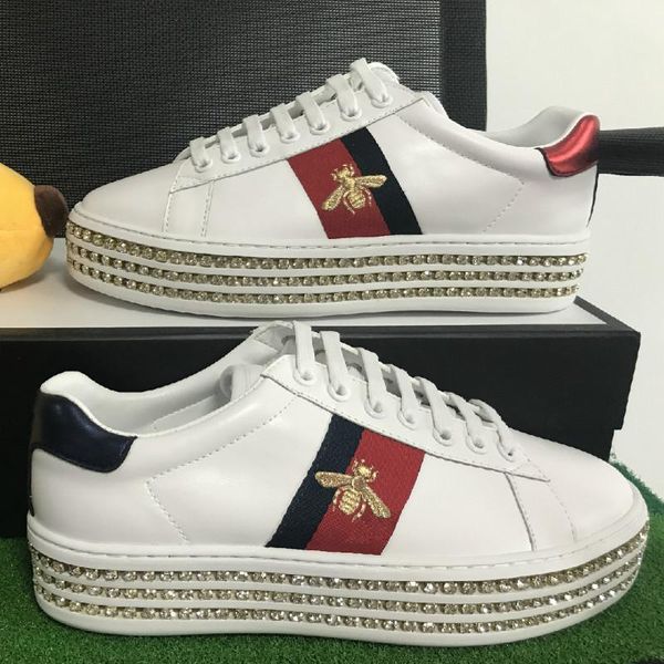 

2021 classic fashion original designer ace high-end white crystal bee red and green stripes casual sneaker womens casual shoes with box, Black