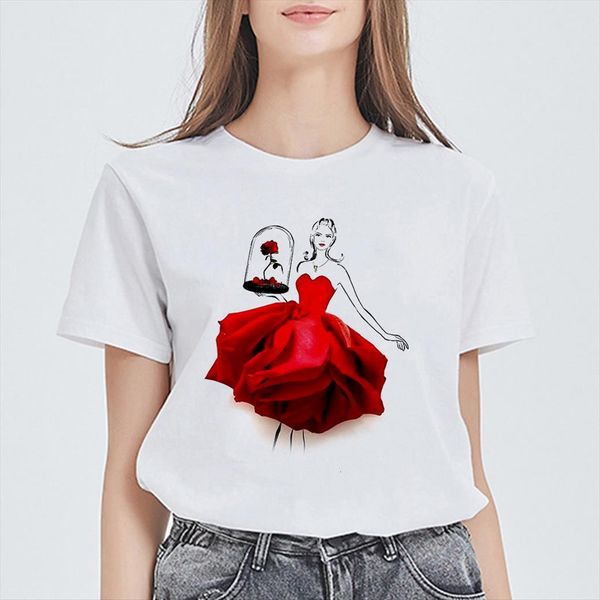 

gorgeous summer elegant graphic women 90s print harajuku casual clothing fascinating rose petal, White