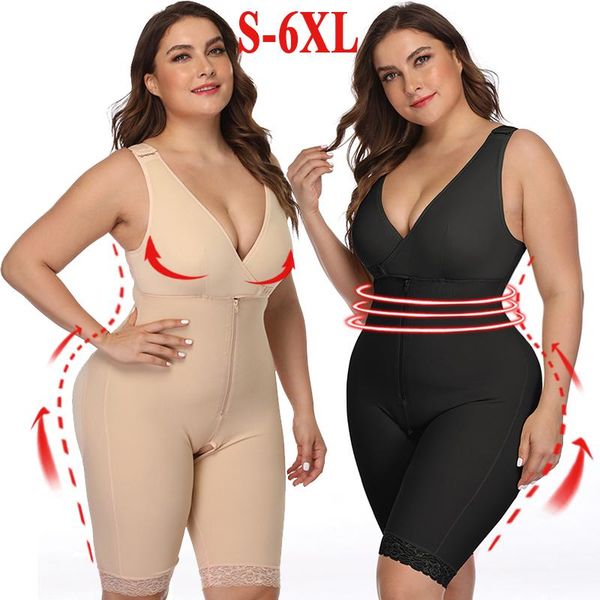 

women's shapers women bulifter chest gather shapewear full body shaper waist slimming bodysuit open crotch posture correct 6xl, Black;white