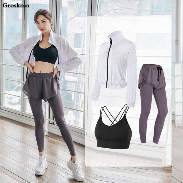 

professional sports runnning women yoga 2/3 piece set quick dry fitness gym outdoor training clothing woman suits sets, White;red
