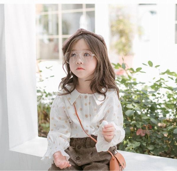 

shirts baby girl 2021 spring autumn korean style polka dot lapel long sleeve blouse children's e93028, White;black