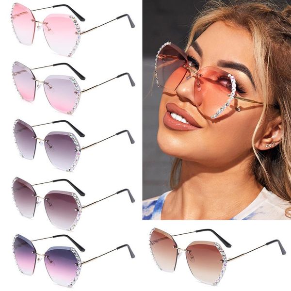 

sunglasses 1pc retro rimless for women 2021 fashion diamond square oversized sun glasses summer shades uv400 eyewear, White;black