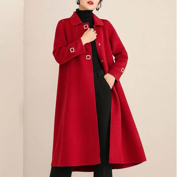 

women's wool & blends large size double-sided cashmere coat mid-length 2021 autumn and winter style ladies fashion loose woolen, Black