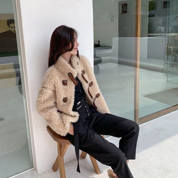 

women's wool & blends arrivals fashion long leather coats ladies winter windbreaker outerwear real sheepfur collar jacket, Black