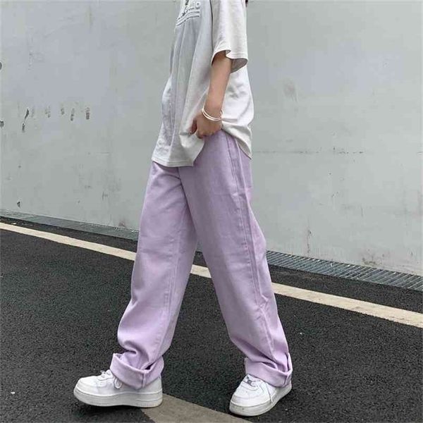 

women's jeans summer vintage straight baggy high waist streetwear casual pants femme wide leg purple mom denim trouser 210809, Blue