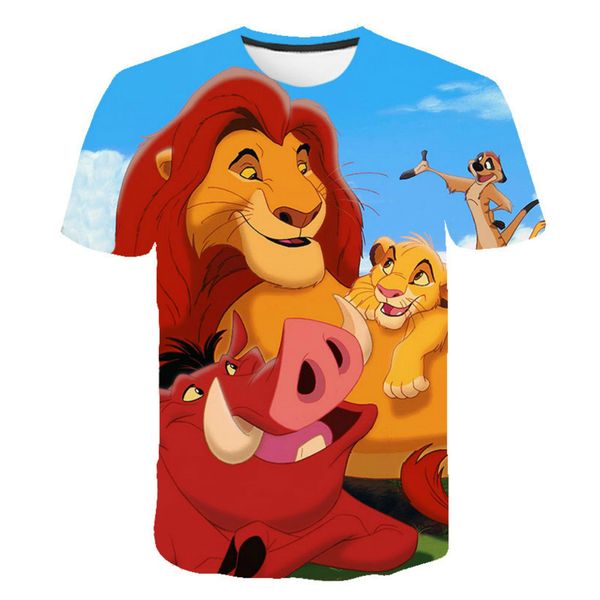

the latest lovely lion good-looking cartoon t-shirt boys and girls fashion printed childrens t-shirt childrens clothing, Blue