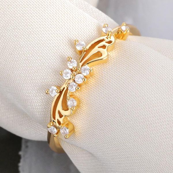

wedding rings vintage flower ribbon crystal zircon embellishment ring butterfly jewelry for women girls party accessories gifts, Slivery;golden