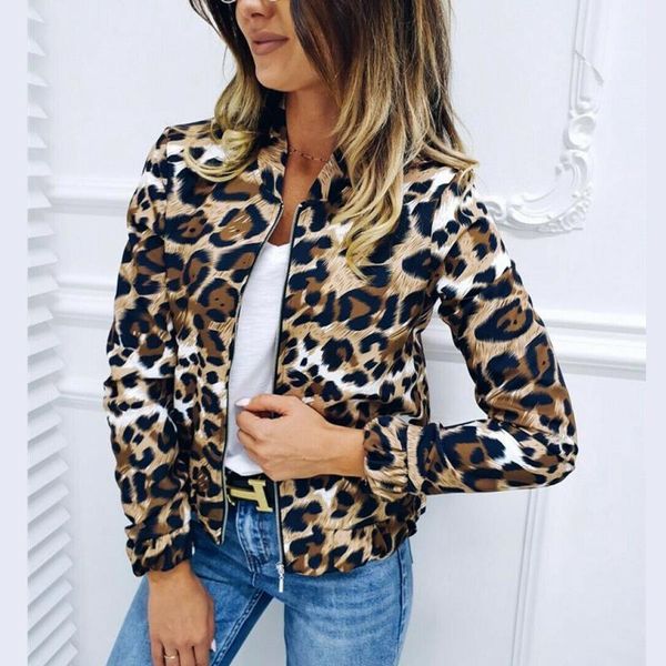 

women's jackets fashion women coats autumn winter spring long sleeve leopard zipper jacket outers female casual outwear coat, Black;brown