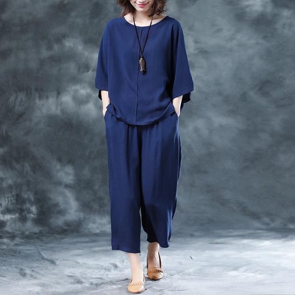 

women's two piece pants summer cotton and linen 2 set women sets female casual outfits 2021 korean solid color fashion pieces y731, White