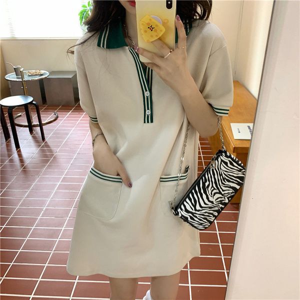 

casual dresses cmaz cotton collar dress contrast color summer korean sports ke8q, Black;gray