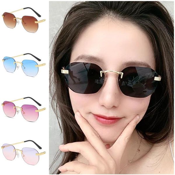 

sunglasses fashion polygon rimless irregular sun glasses alloy temples adumbral anti-uv spectacles gradient eyeglasses, White;black