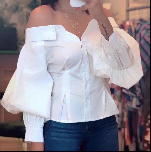 

deat 2021 spring streetwear long lantern sleeve slash neck white women blouse shirt me949 drop shipping