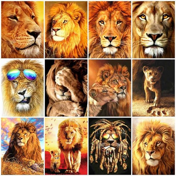 AZQSD 5D DIY Pintura Leão Cross Stitch Presente Artesanal Diamante Bordado Mosaico Animal Quadrado Quadrado Decoração