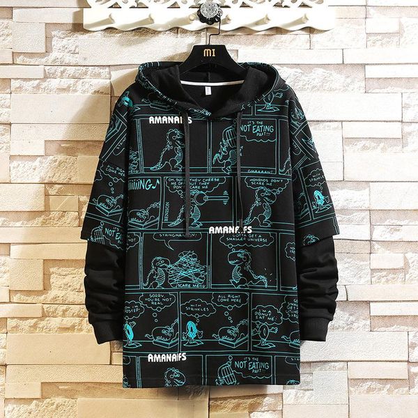 

men's hoodies & sweatshirts 2021 casual classic hip hop rock fake two piece print streetwear brand black white