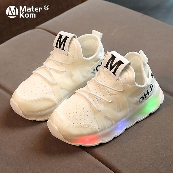 

size 21-30 kids shoes with light tenis led infantil for boys girls sport lighting led shoes kids baby children glowing sneakers 210308, Black