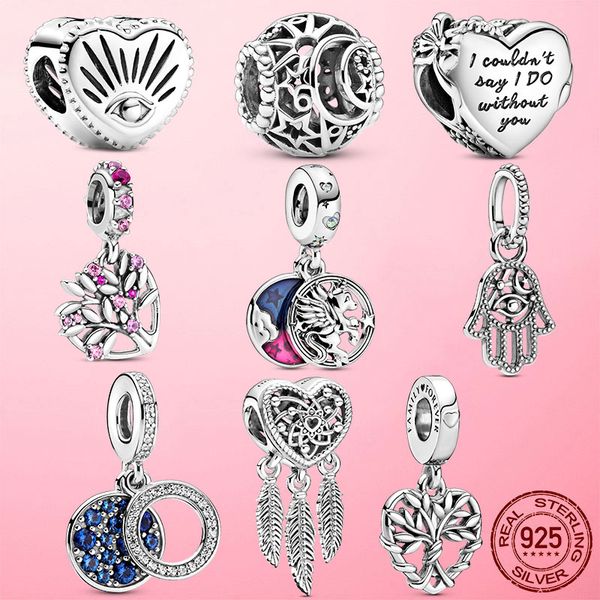 

925 sterling silver family tree star moon beads heart hamsa fatima hand charm fit original pandora bracelet silver 925 jewelry
