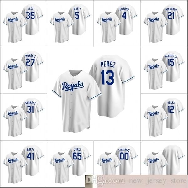 

2020 baseball men #13 salvador perez 5 george brett 35 asa lacy keller gordon mondesi custom women youth white home jersey, Blue;black