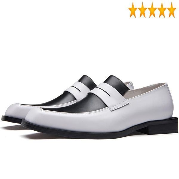 

dress shoes genuine men business leather mixed colors british mocassin homme designer formal suit office wedding square toe, Black