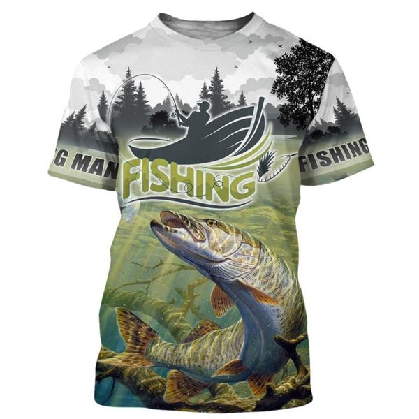 

men's t-shirts summer the latest 2021 fish outdoor t-shirt man 3d cool print fishing men short 0collar casual poissons, White;black